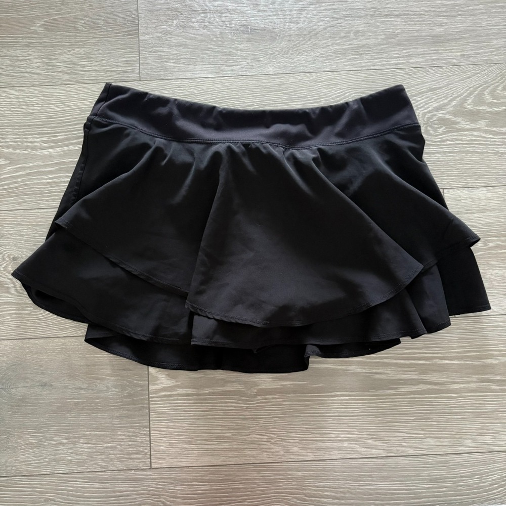 Garage Womens Black Layered Ruffle Hem Pull On Stretch Mini Skort Size X-Large
